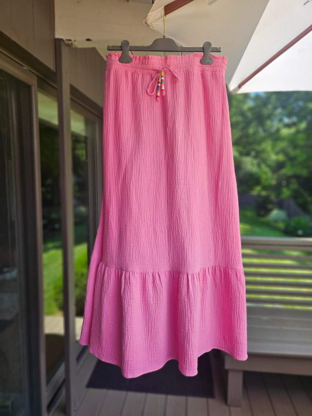 NWOT Lisa Todd Hot Pink Cottom Boho Maxi Skirt, Size M